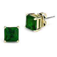 Load image into Gallery viewer, 3W537 - Gold Brass Earrings with Synthetic Synthetic Glass in Emerald