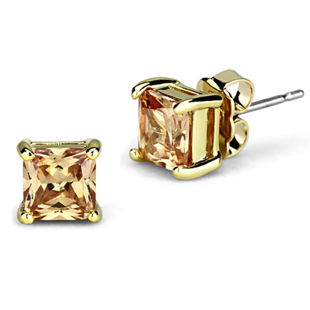 3W540 - Gold Brass Earrings with AAA Grade CZ  in Champagne