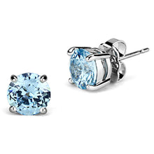 Load image into Gallery viewer, 3W546 - Rhodium Brass Earrings with AAA Grade CZ  in Sea Blue