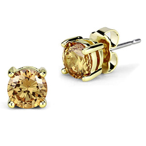 3W554 - Gold Brass Earrings with AAA Grade CZ  in Champagne