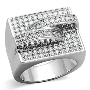 3W562 - Rhodium Brass Ring with AAA Grade CZ  in Clear