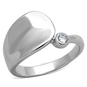3W566 - Rhodium Brass Ring with AAA Grade CZ  in Clear