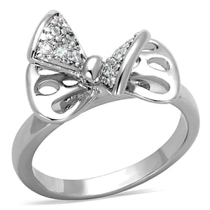 3W570 - Rhodium Brass Ring with AAA Grade CZ  in Clear