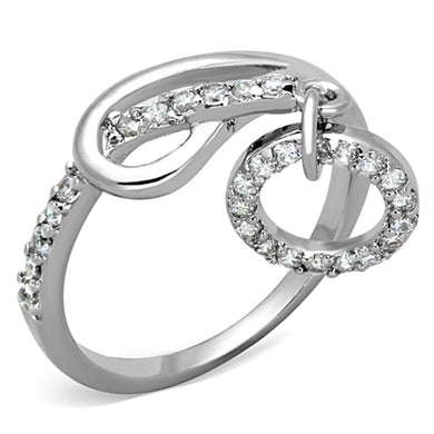 3W577 - Rhodium Brass Ring with AAA Grade CZ  in Clear