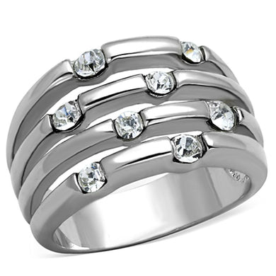 3W581 - Rhodium Brass Ring with Top Grade Crystal  in Clear