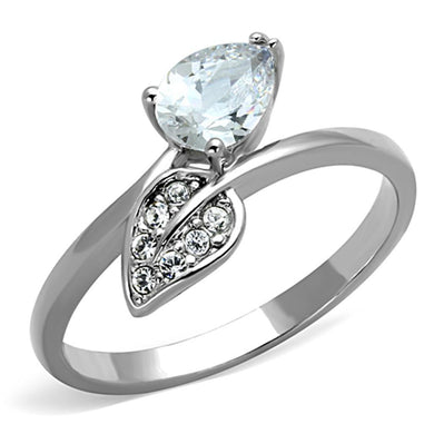 3W584 - Rhodium Brass Ring with AAA Grade CZ  in Clear
