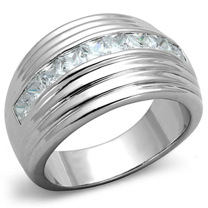 3W588 - Rhodium Brass Ring with AAA Grade CZ  in Clear