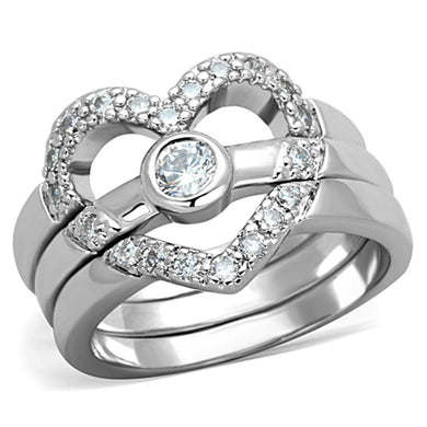 3W591 - Rhodium Brass Ring with AAA Grade CZ  in Clear