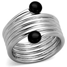 Load image into Gallery viewer, 3W602 - Rhodium Brass Ring with Synthetic Onyx in Jet