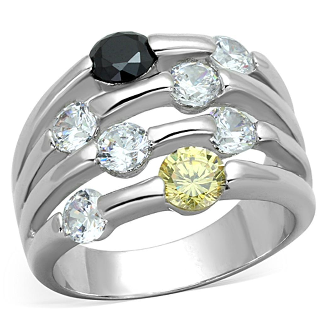 3W605 - Rhodium Brass Ring with AAA Grade CZ  in Multi Color