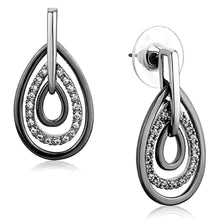 Load image into Gallery viewer, 3W616 - Rhodium + Ruthenium Brass Earrings with AAA Grade CZ  in Clear