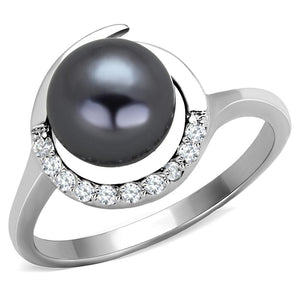 3W629 - Rhodium Brass Ring with Synthetic Pearl in Gray
