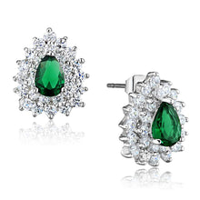 Load image into Gallery viewer, 3W656 - Rhodium Brass Earrings with Synthetic Synthetic Glass in Emerald