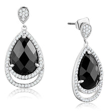 Load image into Gallery viewer, 3W658 - Rhodium Brass Earrings with AAA Grade CZ  in Jet