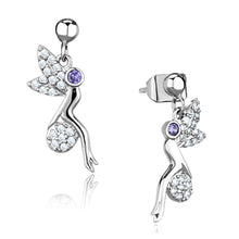 Load image into Gallery viewer, 3W670 - Rhodium Brass Earrings with AAA Grade CZ  in Amethyst