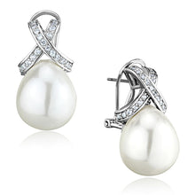 Load image into Gallery viewer, 3W677 - Rhodium Brass Earrings with Synthetic Pearl in White
