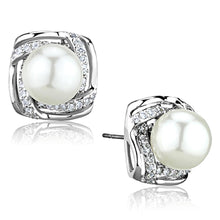 Load image into Gallery viewer, 3W678 - Rhodium Brass Earrings with Synthetic Pearl in White