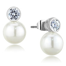 Load image into Gallery viewer, 3W681 - Rhodium Brass Earrings with Synthetic Pearl in White