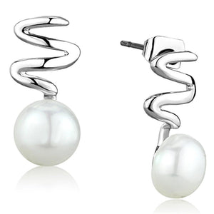 3W687 - Rhodium Brass Earrings with Synthetic Pearl in White