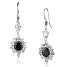 Load image into Gallery viewer, 3W705 - Rhodium Brass Earrings with AAA Grade CZ  in Black Diamond