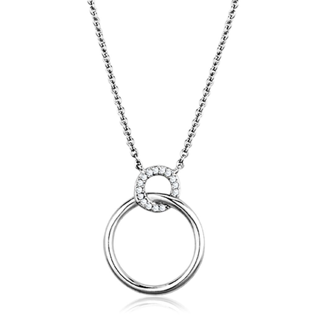 3W717 - Rhodium Brass Necklace with AAA Grade CZ  in Clear
