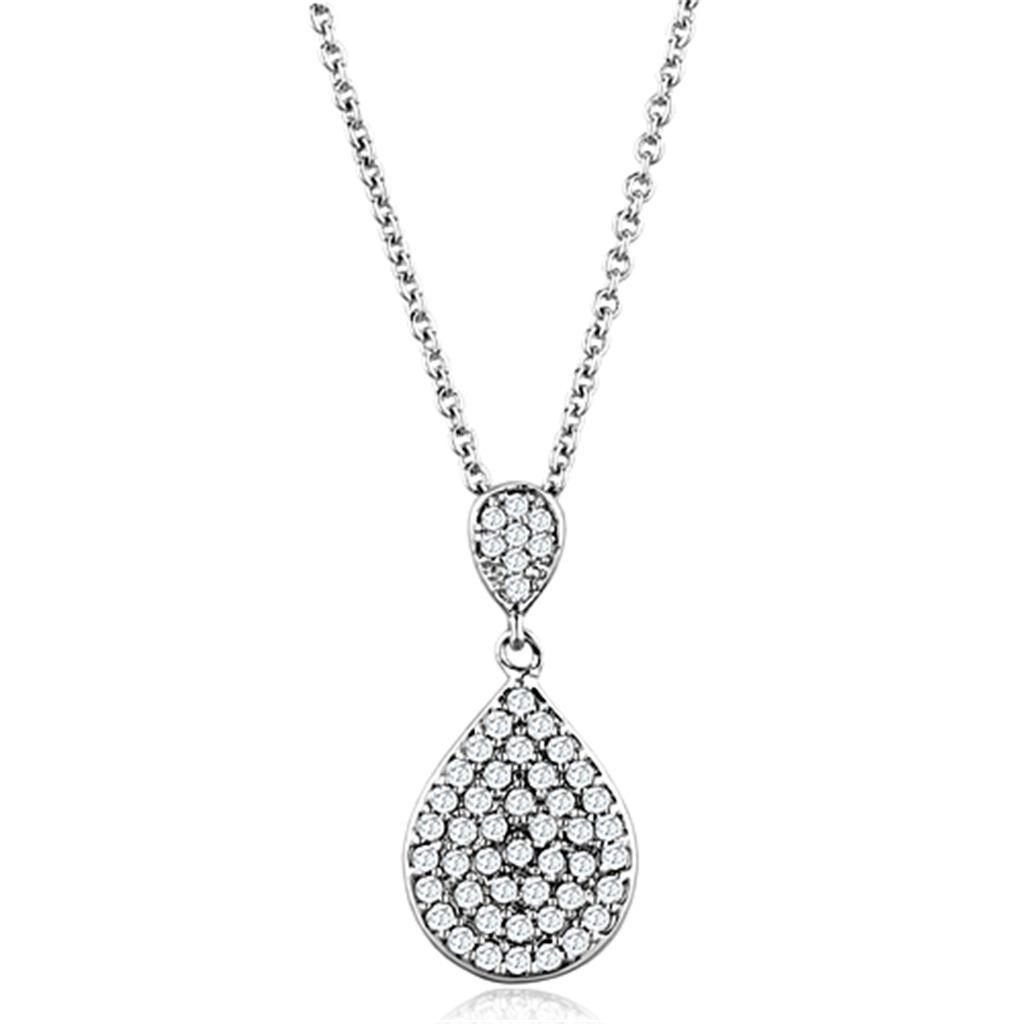 3W720 - Rhodium Brass Necklace with AAA Grade CZ  in Clear