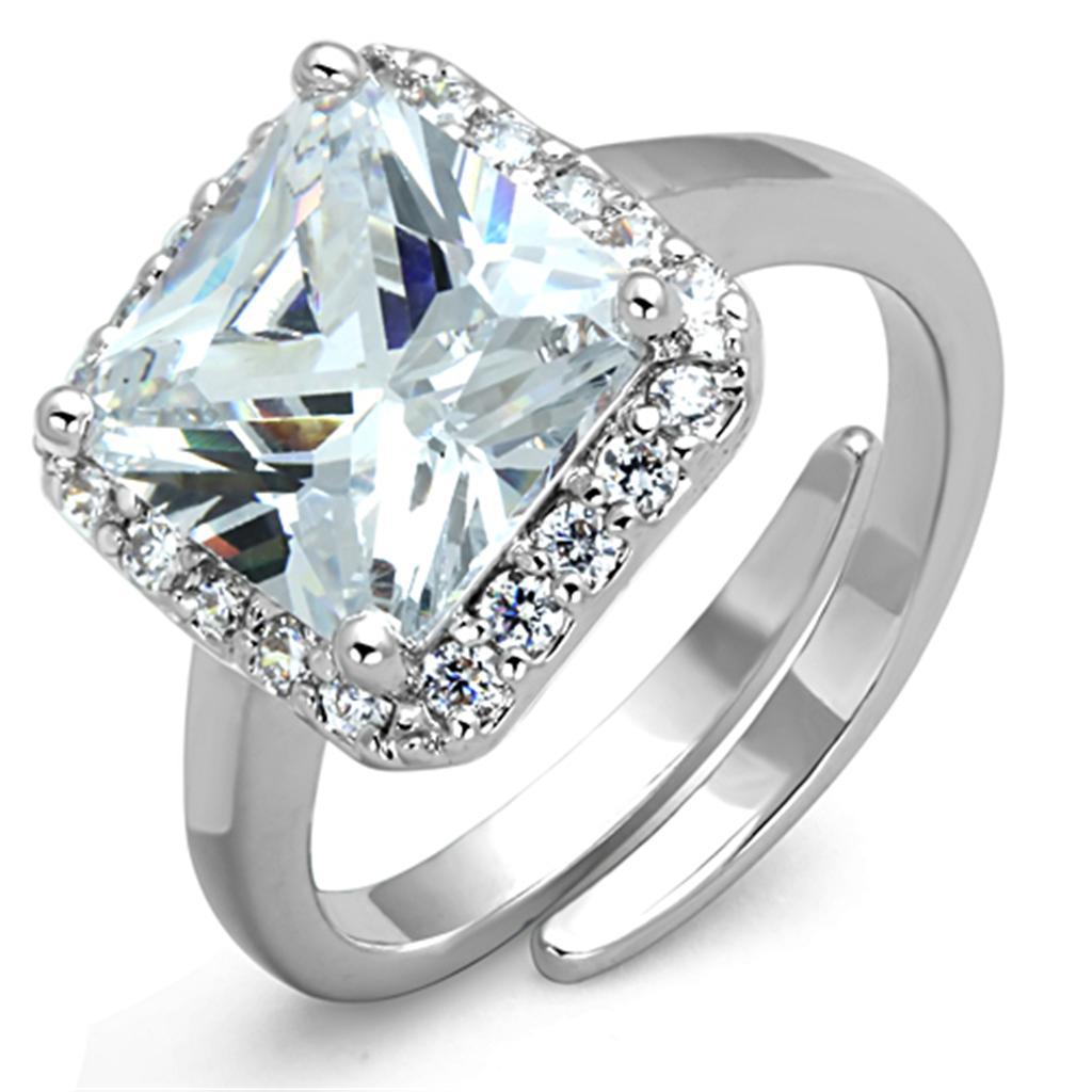 3W729 - Rhodium Brass Ring with AAA Grade CZ  in Clear