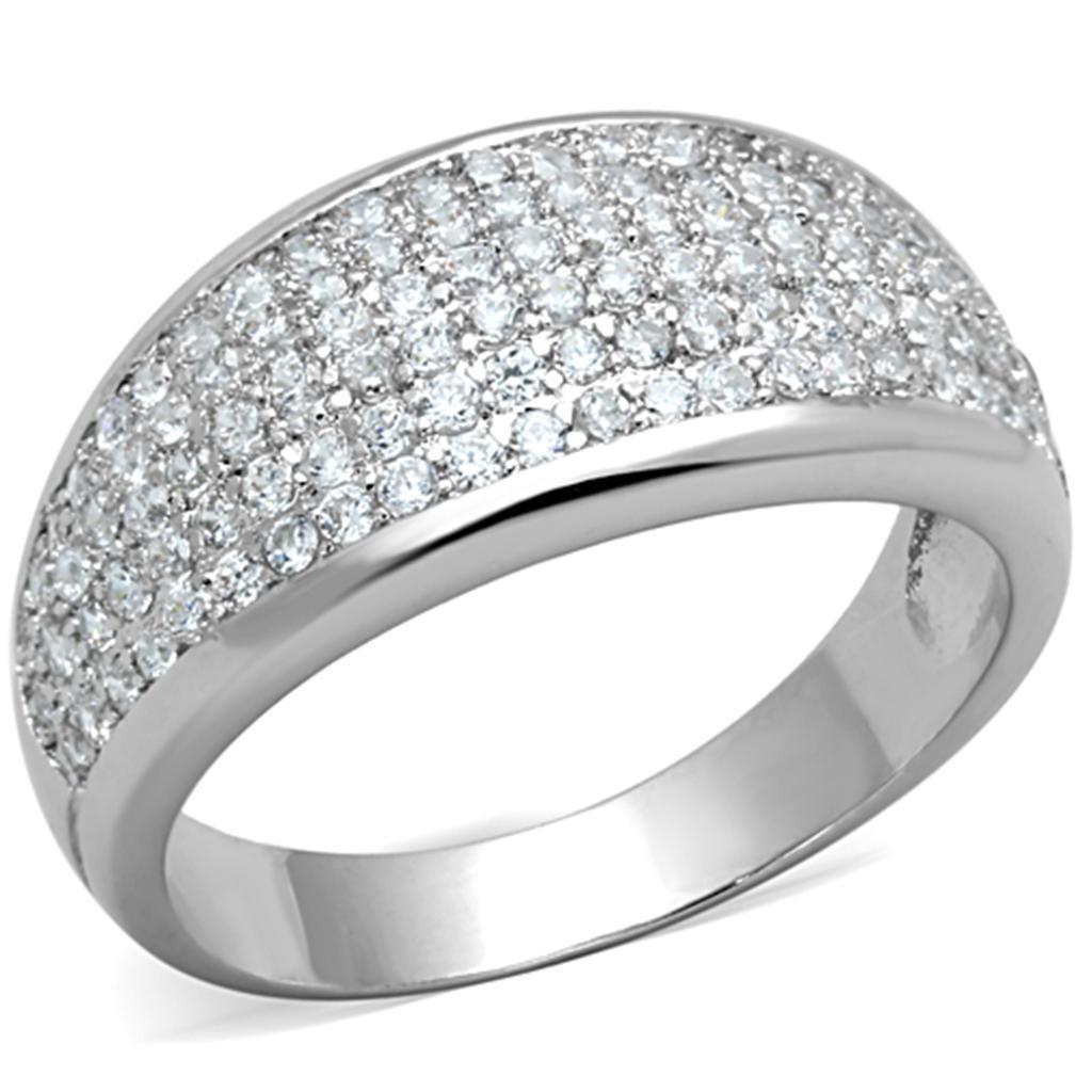3W730 - Rhodium Brass Ring with AAA Grade CZ  in Clear