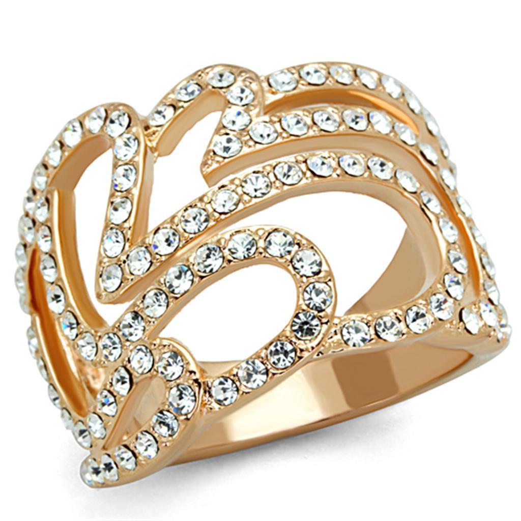3W733 - Rose Gold Brass Ring with Top Grade Crystal  in Clear