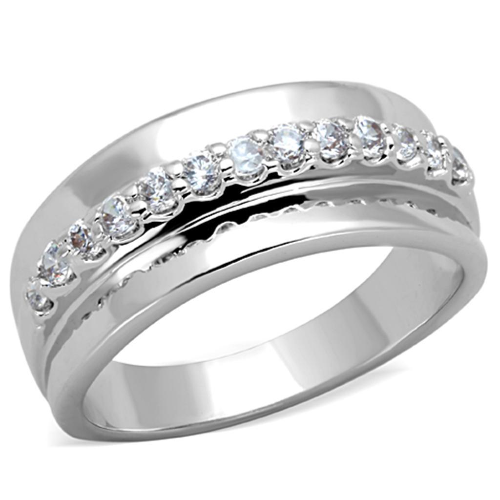 3W748 - Rhodium Brass Ring with AAA Grade CZ  in Clear