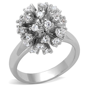 3W752 - Rhodium Brass Ring with AAA Grade CZ  in Clear