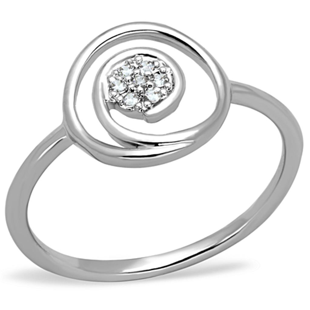 3W765 - Rhodium Brass Ring with AAA Grade CZ  in Clear