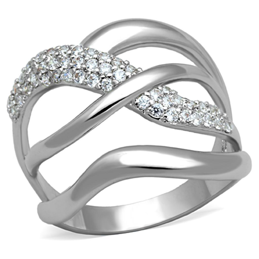 3W766 - Rhodium Brass Ring with AAA Grade CZ  in Clear