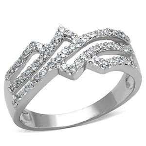 3W771 - Rhodium Brass Ring with AAA Grade CZ  in Clear
