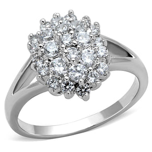 3W772 - Rhodium Brass Ring with AAA Grade CZ  in Clear