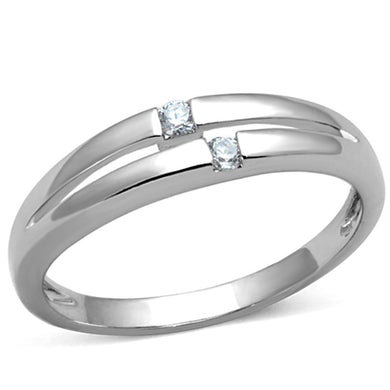 3W779 - Rhodium Brass Ring with AAA Grade CZ  in Clear