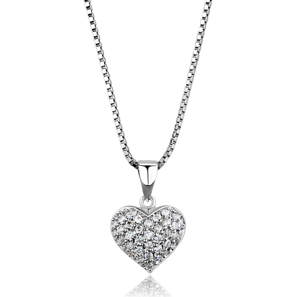 3W793 - Rhodium Brass Chain Pendant with AAA Grade CZ  in Clear