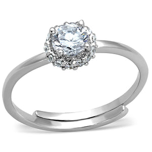 3W795 - Rhodium Brass Ring with AAA Grade CZ  in Clear