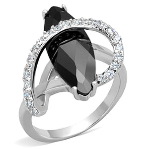 3W800 - Rhodium Brass Ring with AAA Grade CZ  in Jet