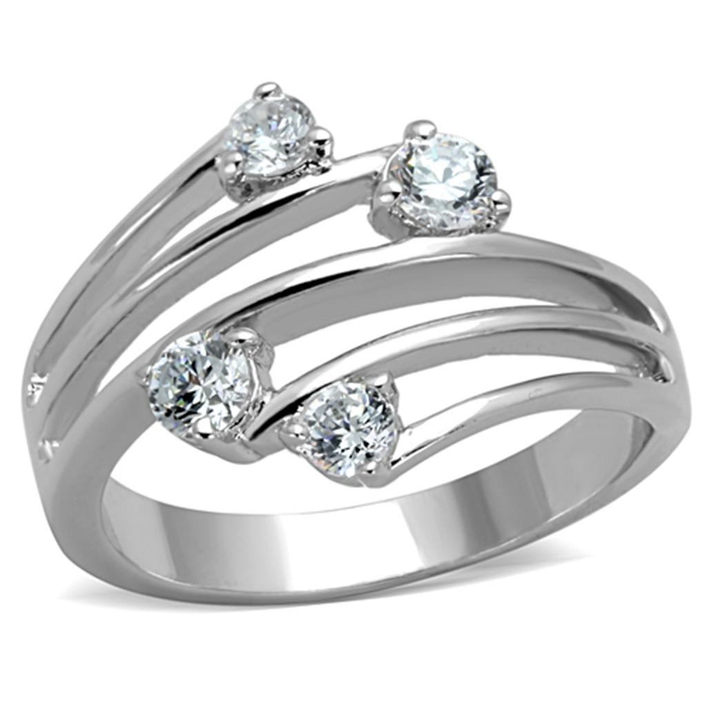 3W813 - Rhodium Brass Ring with AAA Grade CZ  in Clear