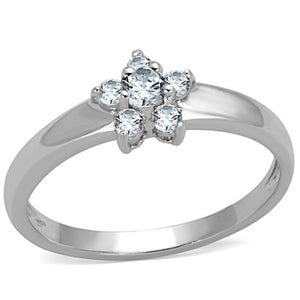 3W814 - Rhodium Brass Ring with AAA Grade CZ  in Clear