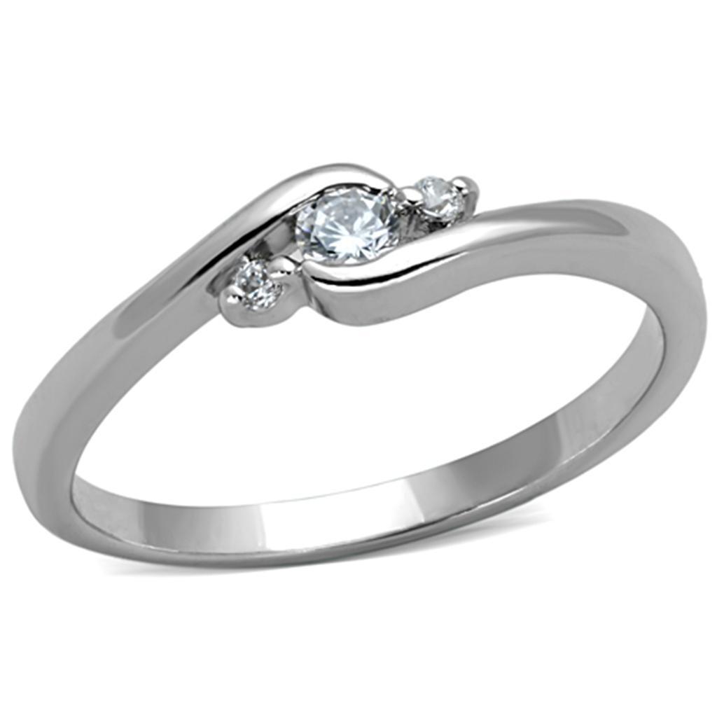 3W822 - Rhodium Brass Ring with AAA Grade CZ  in Clear
