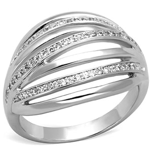 3W828 - Rhodium Brass Ring with AAA Grade CZ  in Clear