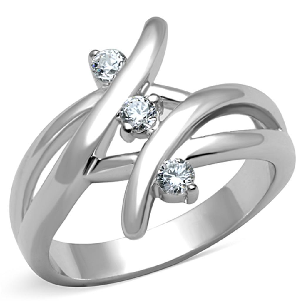 3W833 - Rhodium Brass Ring with AAA Grade CZ  in Clear