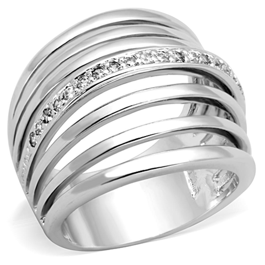 3W837 - Rhodium Brass Ring with AAA Grade CZ  in Clear