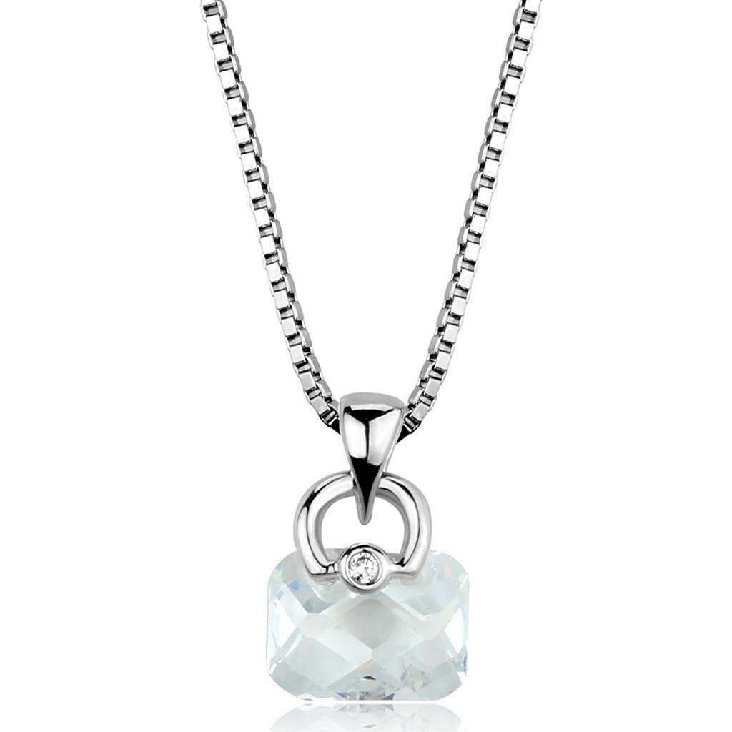 3W844 - Rhodium Brass Chain Pendant with AAA Grade CZ  in Clear
