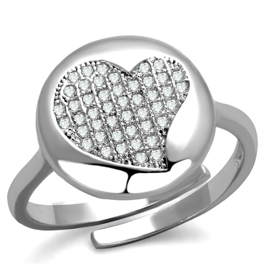 3W864 - Rhodium Brass Ring with AAA Grade CZ  in Clear