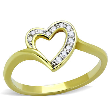 3W870 - Gold+Rhodium Brass Ring with AAA Grade CZ  in Clear