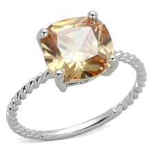 Load image into Gallery viewer, 3W872 - Rhodium Brass Ring with AAA Grade CZ  in Champagne