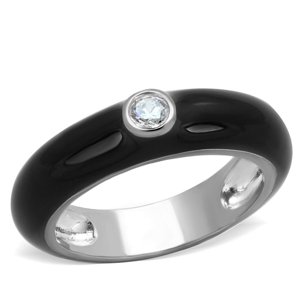 3W873 - Rhodium Brass Ring with AAA Grade CZ  in Clear